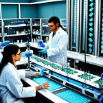 **Gene Editing Dilemma:** A futuristic laboratory scene with scientists working on DNA models, contrasted with a diverse group of people expressing concern and apprehension. Emphasize the ethical debate and potential for discrimination.