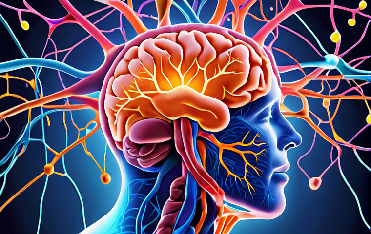 **
A vibrant, colorful illustration depicting a network of neurons firing in the brain, with dopamine and serotonin molecules (represented as stylized figures or symbols) interacting within the network. The overall mood is positive and uplifting, reflecting the connection between these neurotransmitters and well-being. Include elements representing activities that boost these neurotransmitters, such as someone exercising outdoors or enjoying a healthy meal.
**