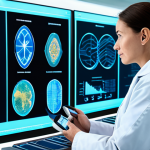 A focused scientist, professionally dressed in a crisp lab coat over modest business attire, stands in a sleek, futuristic medical research lab. They are intently observing a large, transparent holographic display that projects intricate genomic sequences and personalized health data visualizations. The pose is natural and contemplative, with perfect anatomy, correct proportions, well-formed hands, and proper finger count. The background features advanced laboratory equipment and soft, ambient lighting, conveying an atmosphere of scientific innovation. This image is fully clothed, appropriate attire, modest clothing, safe for work, appropriate content, professional, high quality, sharp focus, natural body proportions, family-friendly.