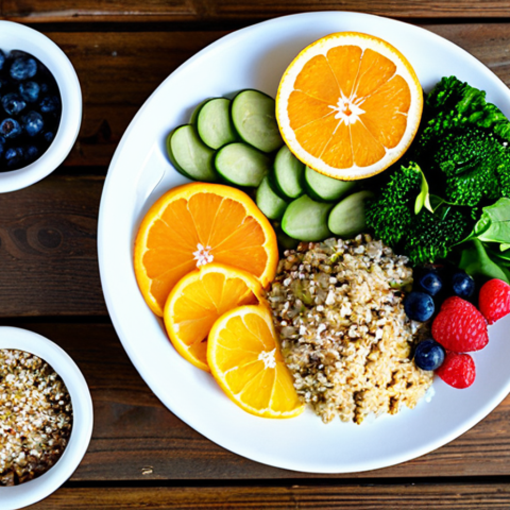 환경과 유전자 상호작용 - The Healthy Plate**
A vibrant, overhead shot of a balanced meal showcasing fresh, whole foods. Incl...