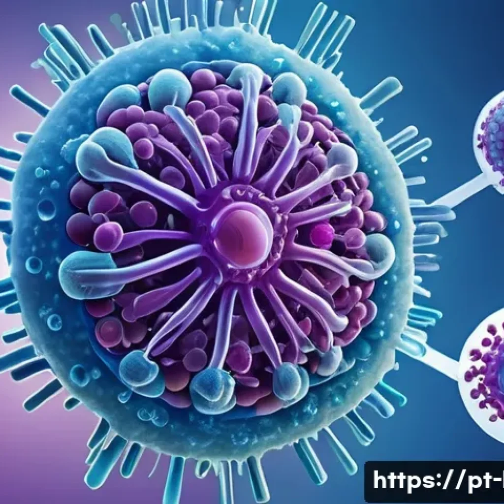 바이러스 감염 기전 - A highly detailed scientific illustration of a virus attaching to a human respiratory cell membrane,...