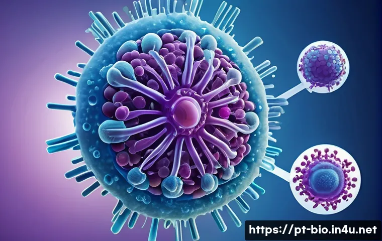 바이러스 감염 기전 - A highly detailed scientific illustration of a virus attaching to a human respiratory cell membrane,...