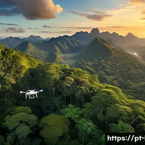 Home 33 야생동물 보호 기술 - A high-tech drone flying over a dense tropical rainforest in Brazil during golden hour, capturing ul...
