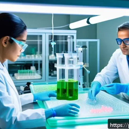 Home 30 조직공학 기술 - A highly detailed scientific laboratory scene in Brazil showcasing researchers working with biodegra...
