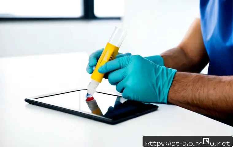 바이오센서와 진단 기술 - Photorealistic clinical diagnostics scene in a modern Portuguese healthcare laboratory, a technician...
